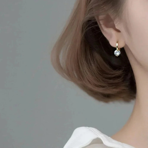 925 Sterling Silver Diamond Huggie Hoop Earrings Dainty Minimalist Huggies Gold - Picture 3 of 8